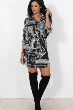 Rebellious Fashion Neve Black Paisley Print Shirt Dress