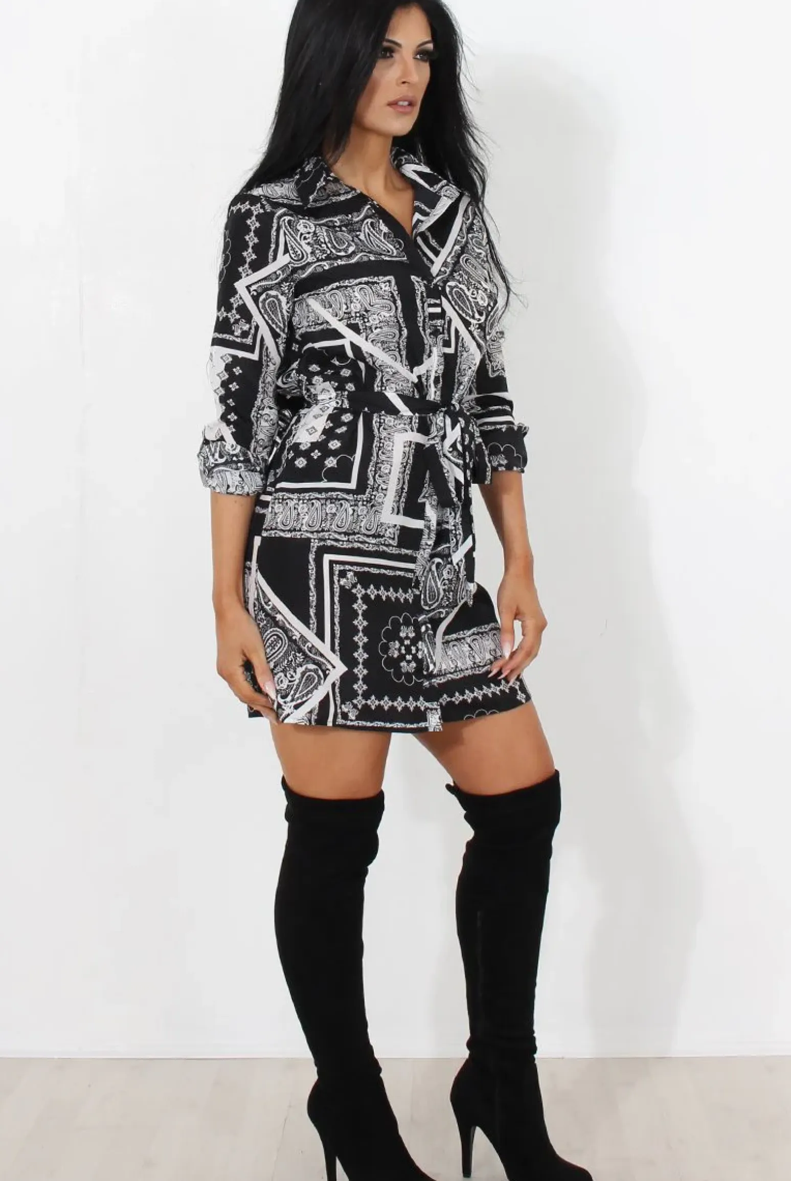 Rebellious Fashion Neve Black Paisley Print Shirt Dress