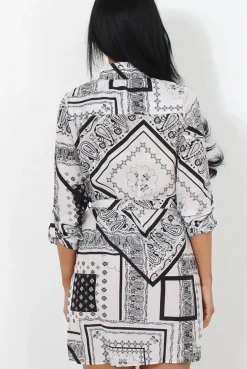 Rebellious Fashion Neve White Paisley Print Shirt Dress