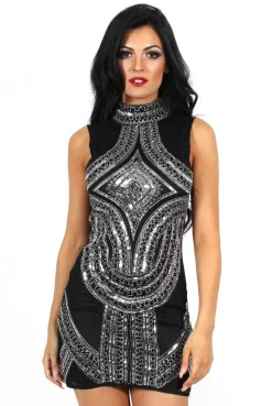 Rebellious Fashion Nina Black High Neck Sequin Dress