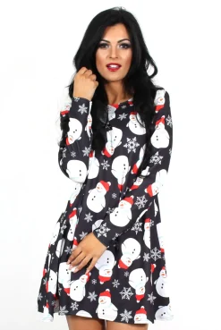 Rebellious Fashion Noelle Navy Snowman Swing Dress