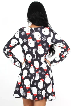 Rebellious Fashion Noelle Navy Snowman Swing Dress