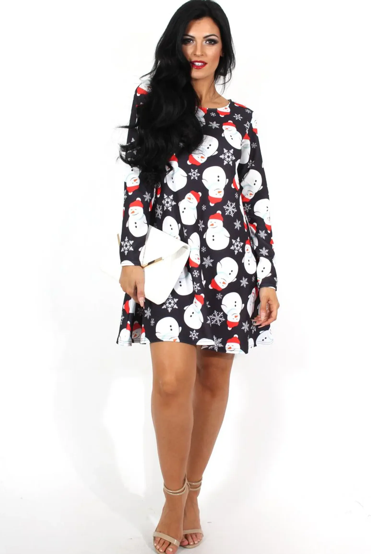 Rebellious Fashion Noelle Navy Snowman Swing Dress