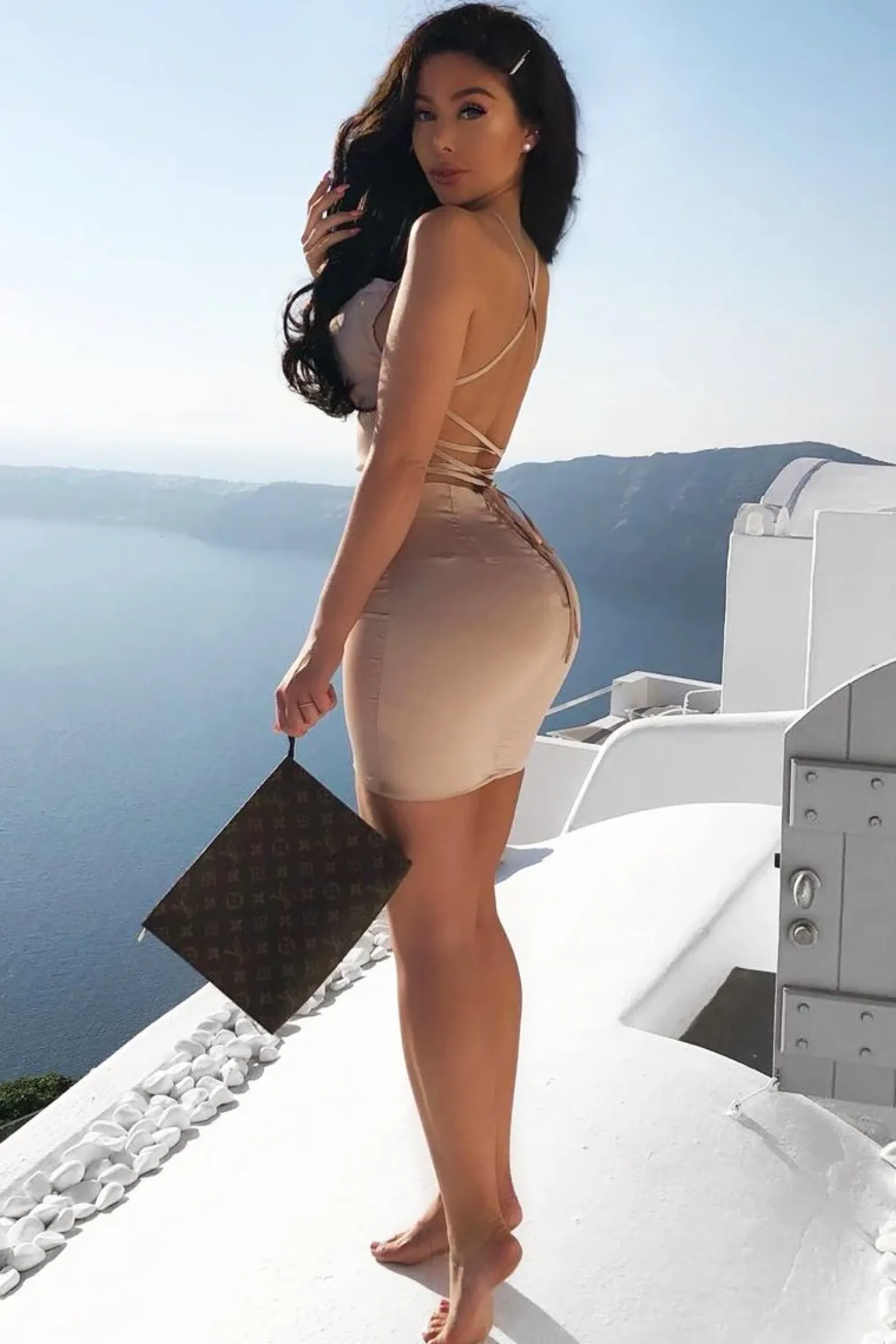 Rebellious Fashion Nude Satin Lace Up Bodycon Mini Dress - Sira