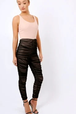 Rebellious Fashion Nude & Black Ruched Jumpsuit - Anya