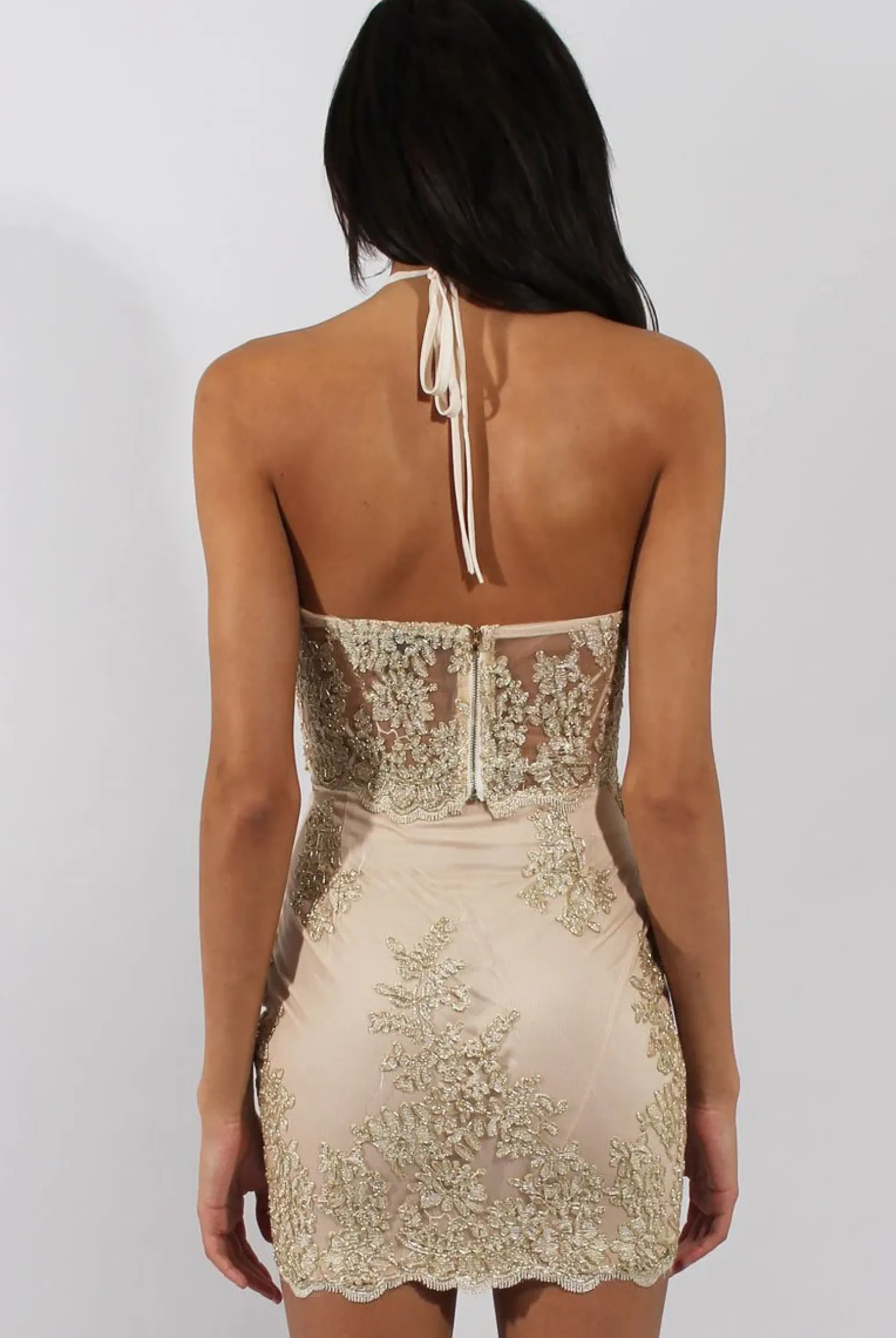 Rebellious Fashion Nude & Gold Embellished Co-ord - Norah