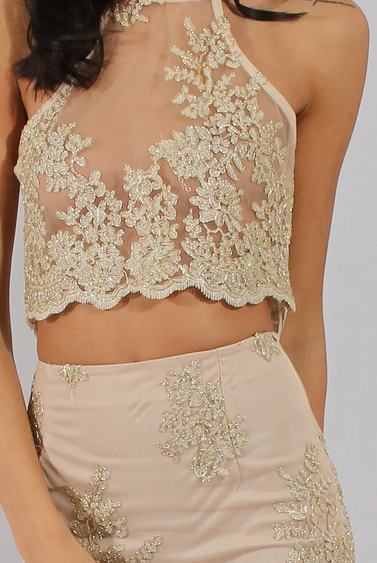 Rebellious Fashion Nude & Gold Embellished Co-ord - Norah