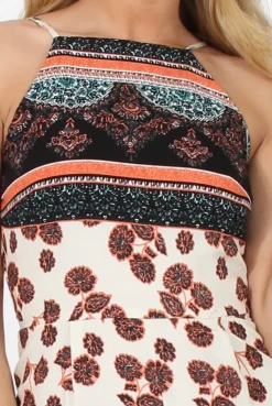 Rebellious Fashion Nude & Orange Pattern Jumpsuit - Constance