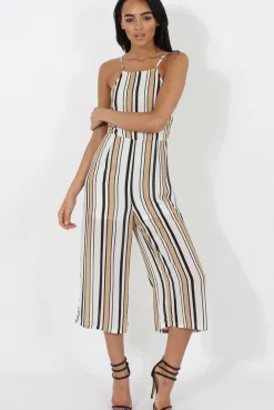 Rebellious Fashion Nude & White Stripe Culotte Jumpsuit - Josephine