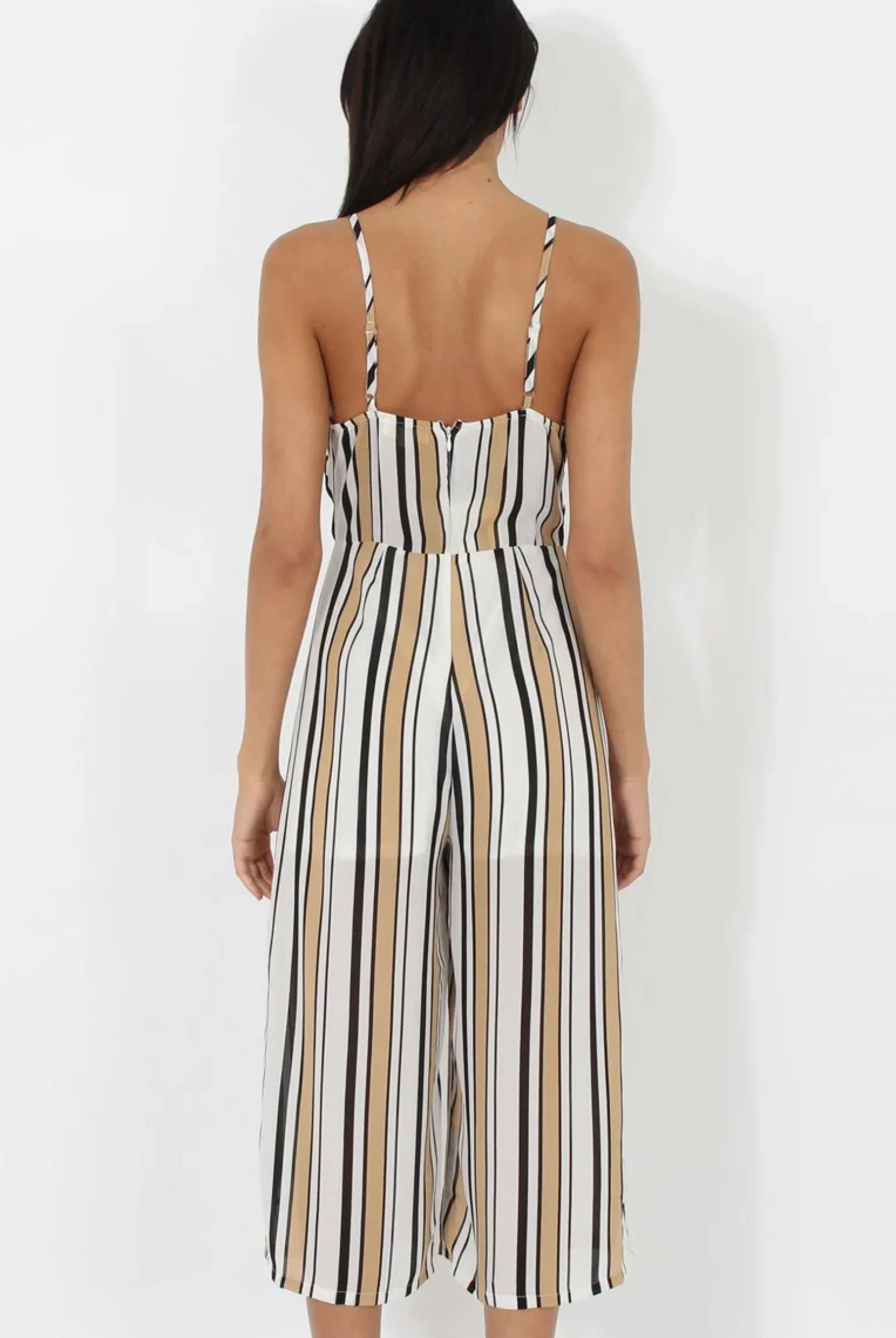 Rebellious Fashion Nude & White Stripe Culotte Jumpsuit - Josephine
