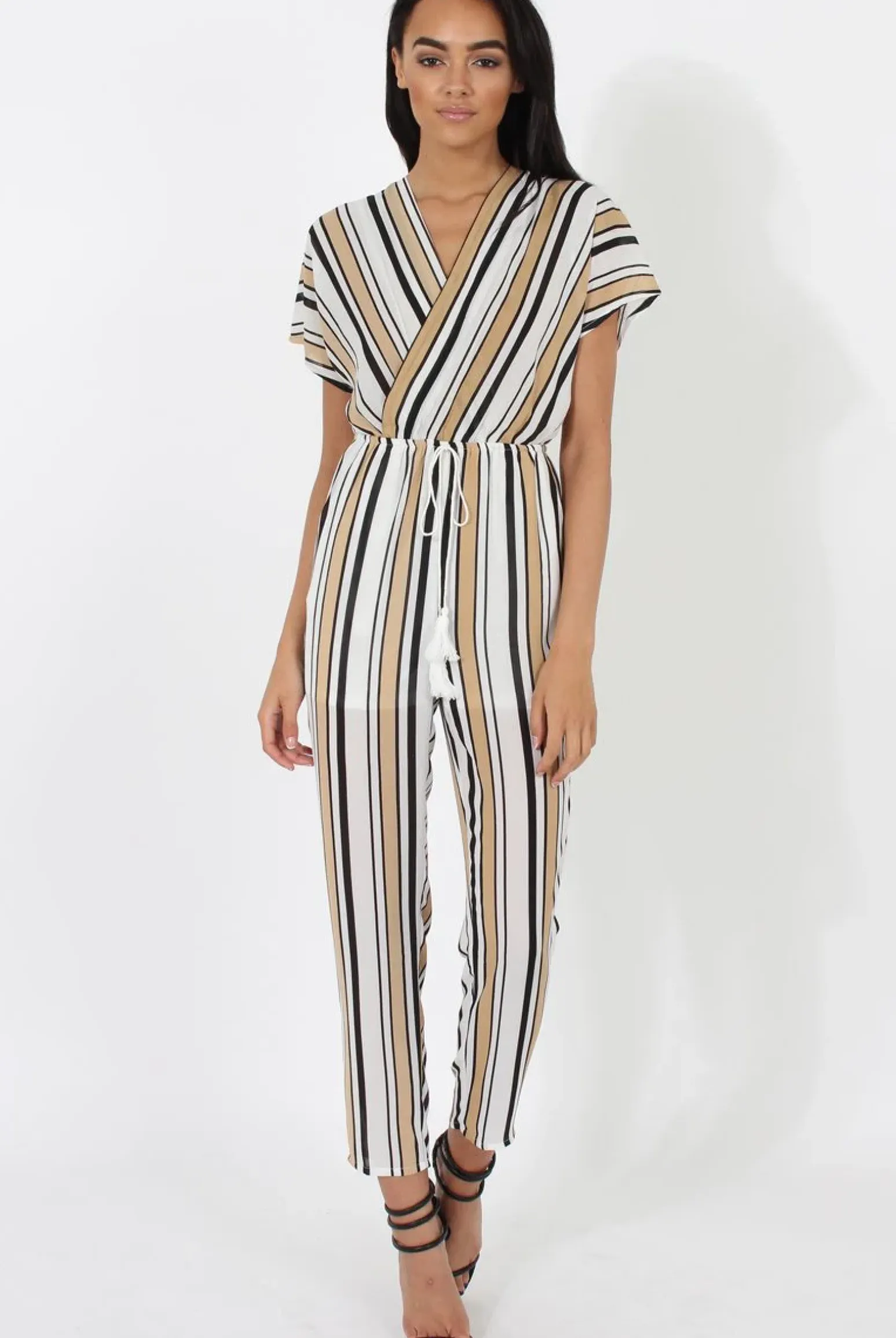 Rebellious Fashion Nude & White Wrap Around Jumpsuit - Alma