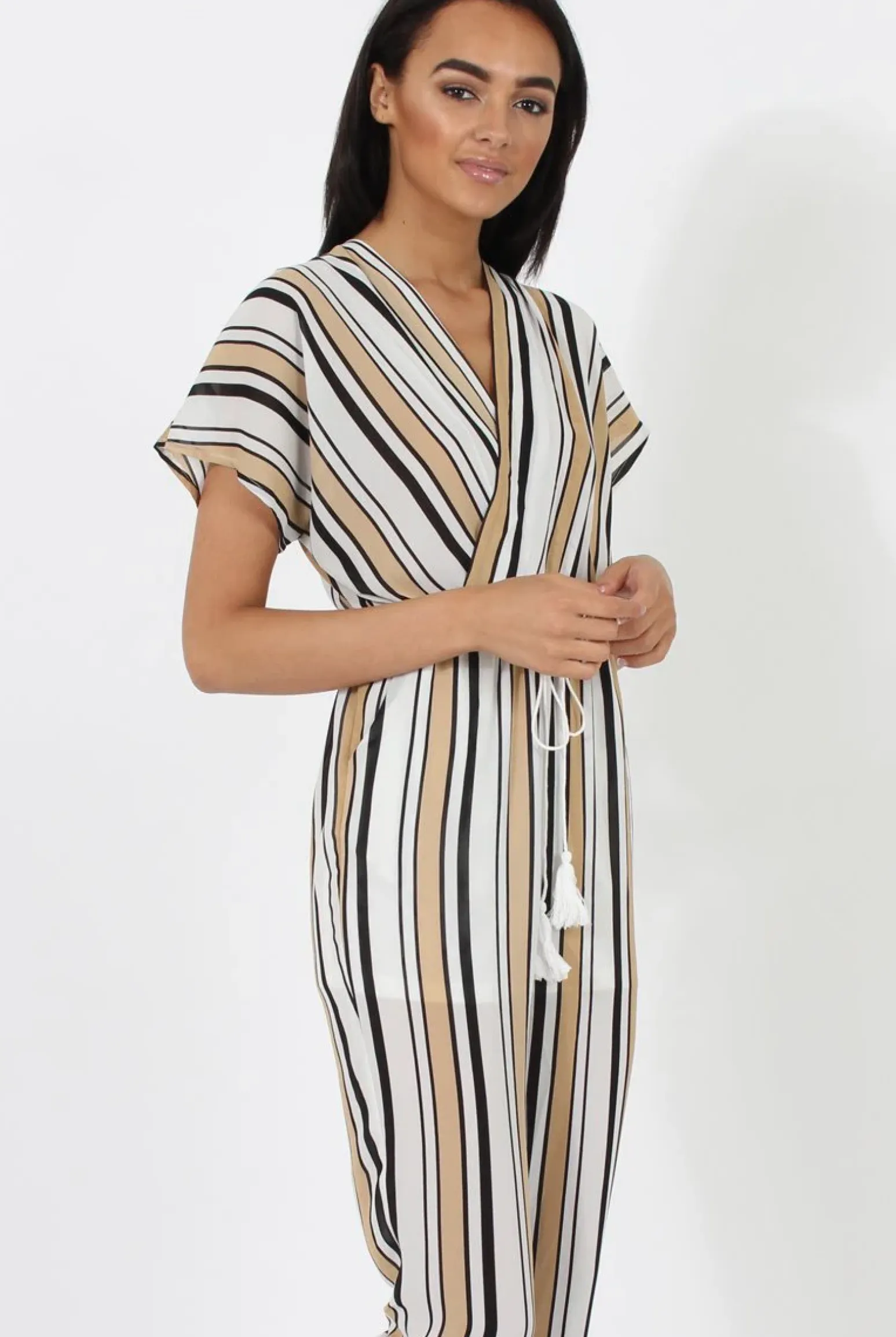 Rebellious Fashion Nude & White Wrap Around Jumpsuit - Alma