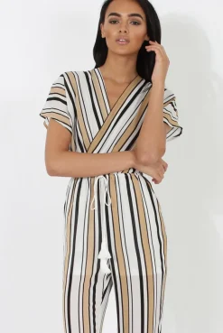 Rebellious Fashion Nude & White Wrap Around Jumpsuit - Alma