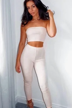 Rebellious Fashion Nude Bandeau Top And Leggings Co-Ord - Kristina