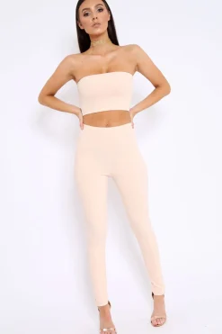 Rebellious Fashion Nude Bandeau Top And Leggings Co-Ord - Kristina