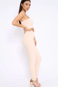 Rebellious Fashion Nude Bandeau Top And Leggings Co-Ord - Kristina