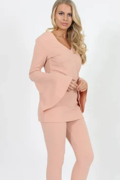 Rebellious Fashion Nude Bell Sleeve Two Piece Set- Terry