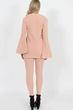 Rebellious Fashion Nude Bell Sleeve Two Piece Set- Terry