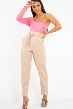 Rebellious Fashion Nude Belted Croc Print Tapered Trousers - Aasia