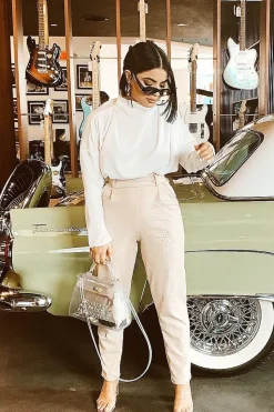 Rebellious Fashion Nude Belted Croc Print Tapered Trousers - Aasia