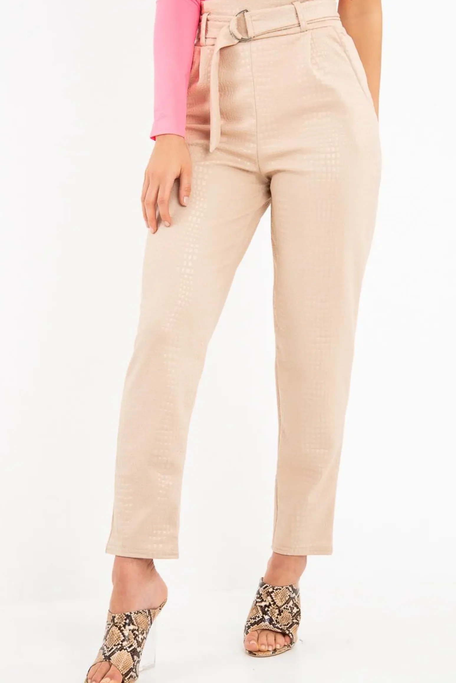 Rebellious Fashion Nude Belted Croc Print Tapered Trousers - Aasia