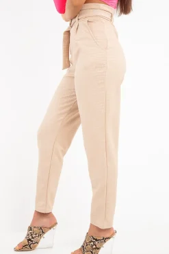 Rebellious Fashion Nude Belted Croc Print Tapered Trousers - Aasia