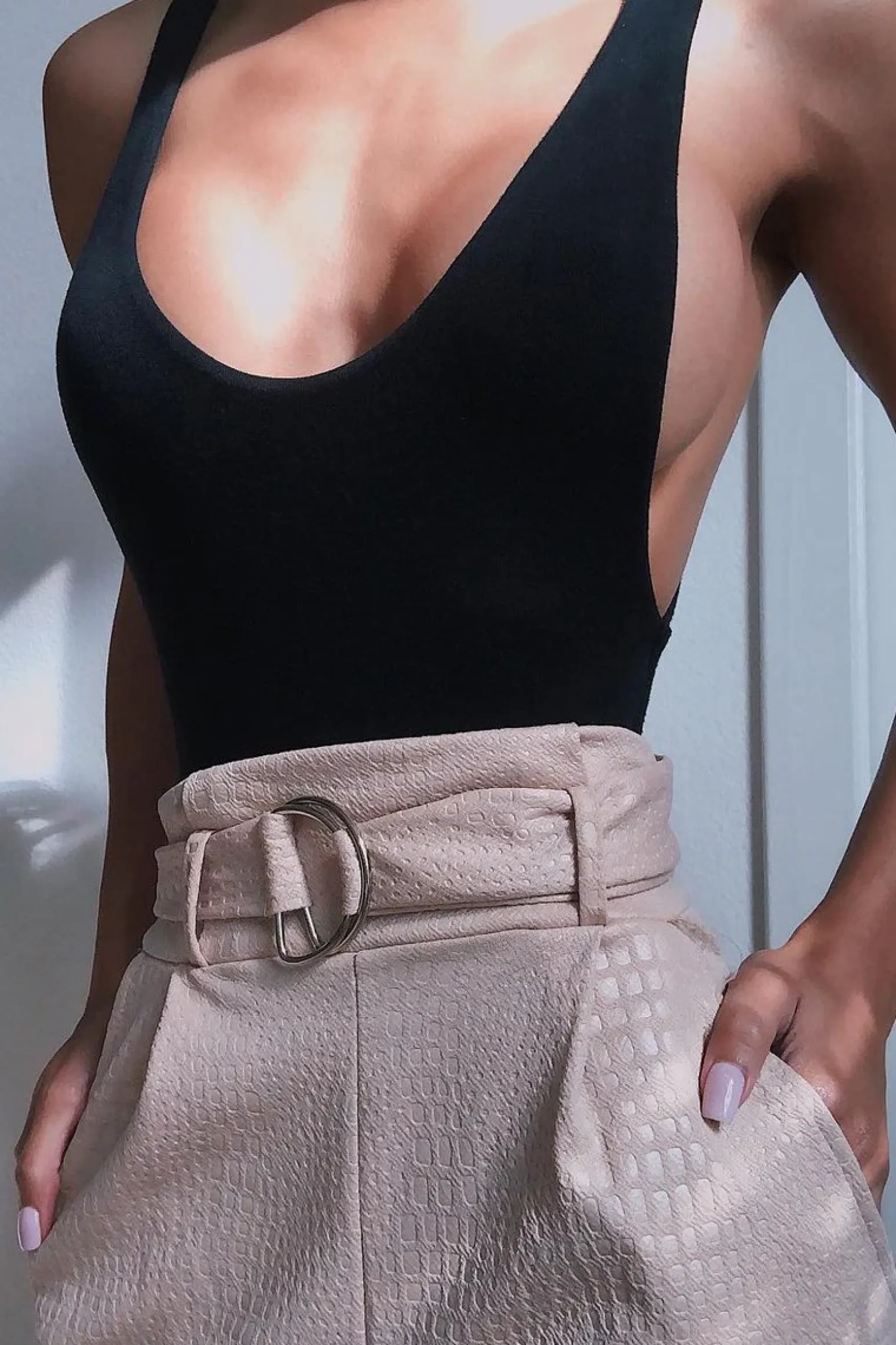 Rebellious Fashion Nude Belted Croc Print Tapered Trousers - Aasia