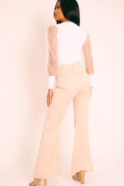 Rebellious Fashion Nude Belted Wide Leg Trousers - Isadore
