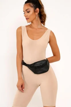 Rebellious Fashion Nude Bodycon Scoop Neck Unitard - Idalie