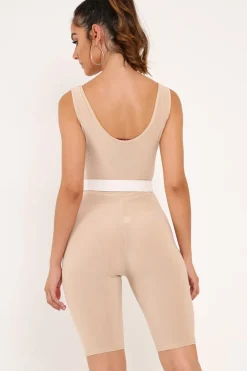 Rebellious Fashion Nude Bodycon Scoop Neck Unitard - Idalie