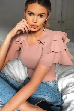Rebellious Fashion Nude Bodysuit Frill Arms - Janeva