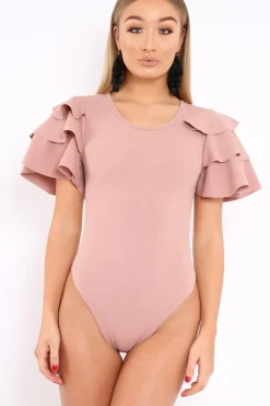 Rebellious Fashion Nude Bodysuit Frill Arms - Janeva