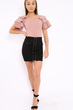 Rebellious Fashion Nude Bodysuit Frill Arms - Janeva