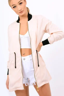 Rebellious Fashion Nude Bomber Style Long Jacket - Brea