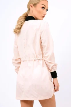 Rebellious Fashion Nude Bomber Style Long Jacket - Brea