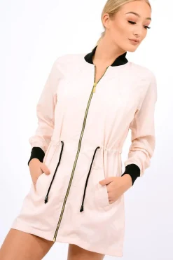 Rebellious Fashion Nude Bomber Style Long Jacket - Brea