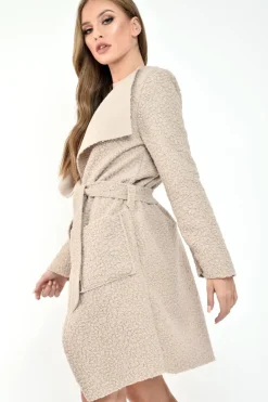 Rebellious Fashion Nude Borg Belted Waterfall Jacket - Jadayah