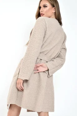Rebellious Fashion Nude Borg Belted Waterfall Jacket - Jadayah