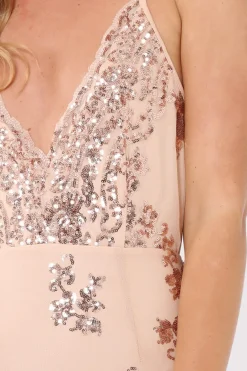 Rebellious Fashion Nude Cami Body Con Dress with Sequins - Darcy