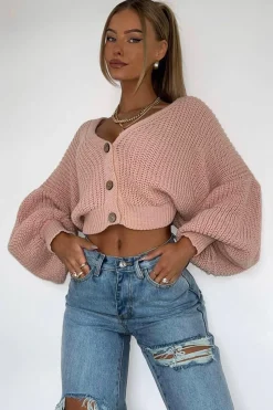 Rebellious Fashion Nude Chunky Knit Button Front Cardigan - Florance