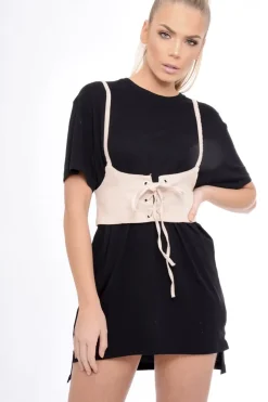 Rebellious Fashion Nude Corset Lace Up Eyelet Crop Top - Mylene