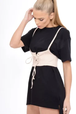 Rebellious Fashion Nude Corset Lace Up Eyelet Crop Top - Mylene