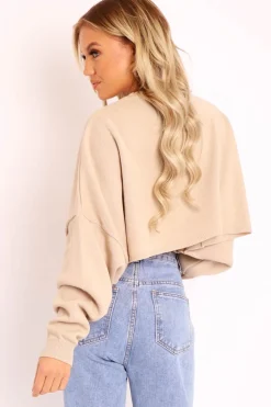 Rebellious Fashion Nude Cropped Batwing Jumper - Lizy
