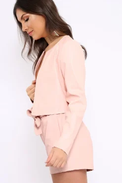 Rebellious Fashion Nude Cropped Faux Leather Jacket -Katriel