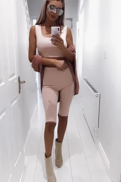 Rebellious Fashion Nude Cropped Top and Leggings Co-Ords - Remini