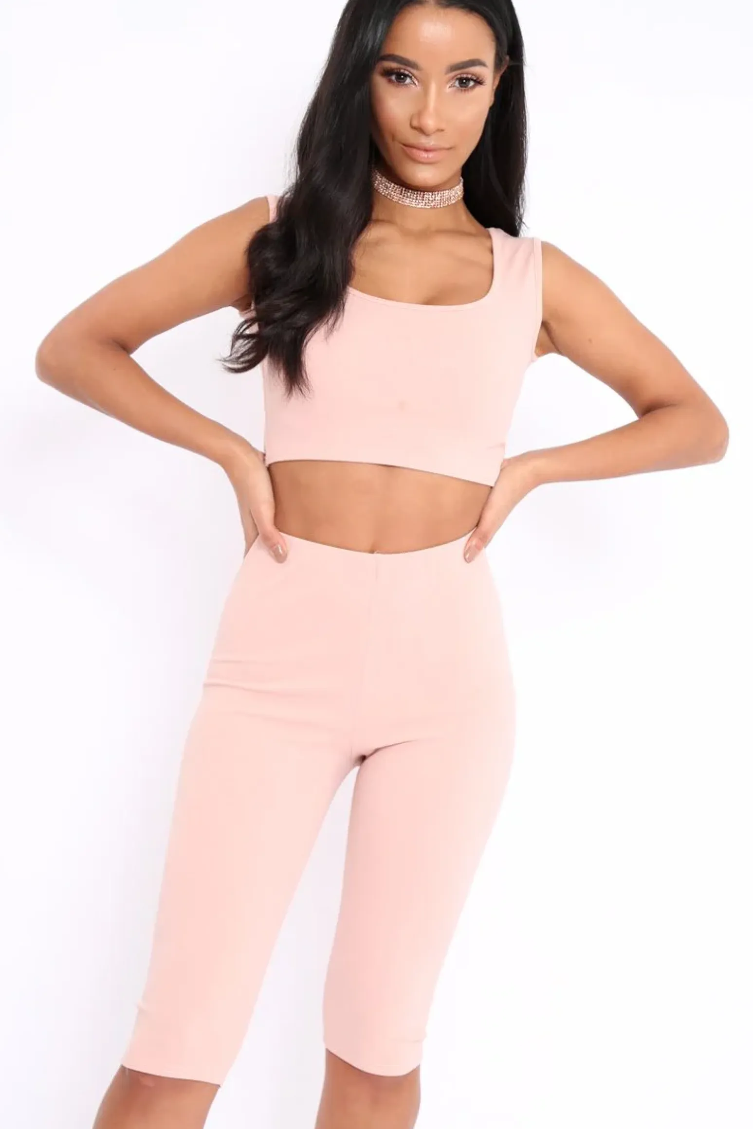 Rebellious Fashion Nude Cropped Top and Leggings Co-Ords - Remini