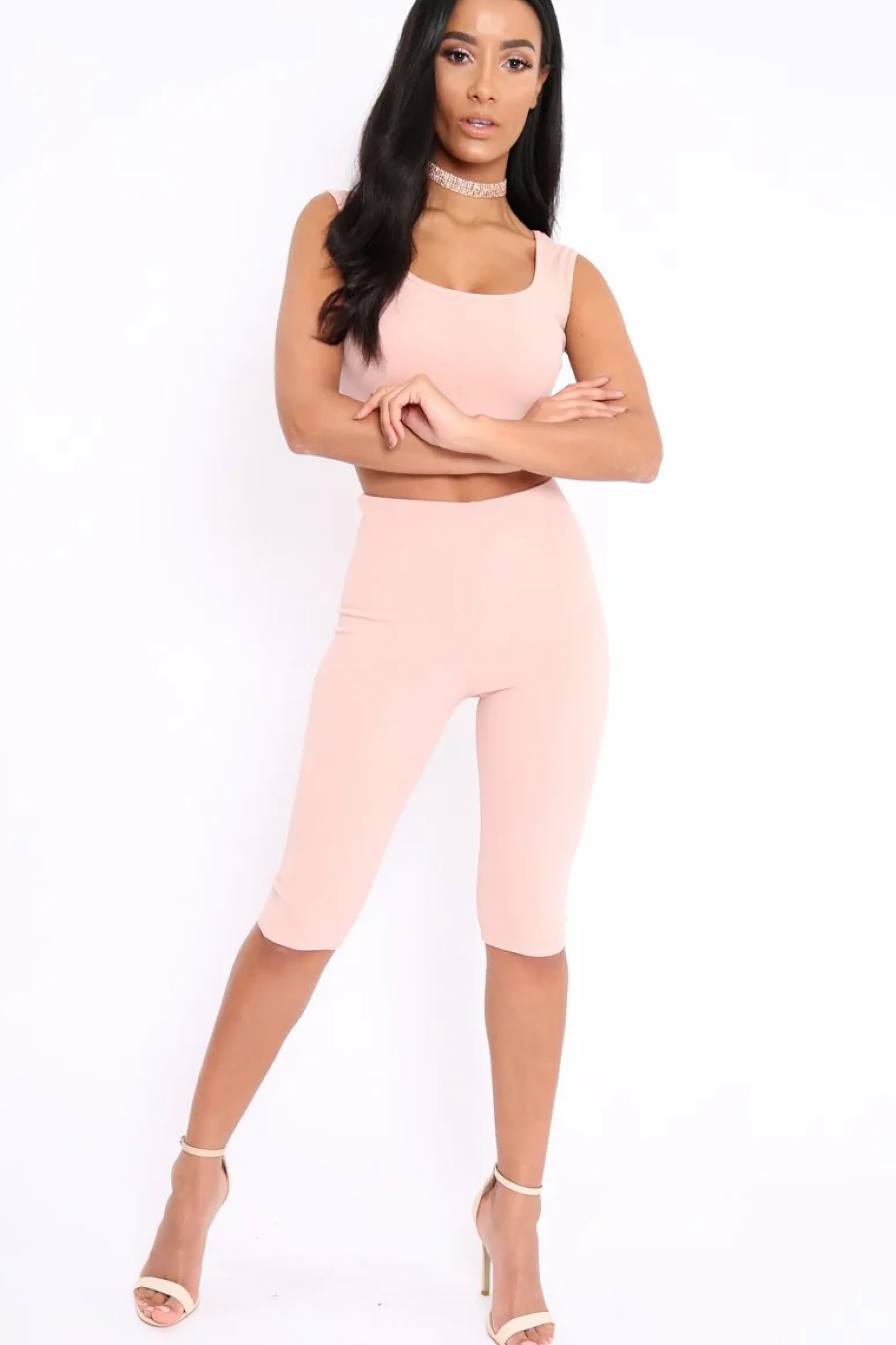 Rebellious Fashion Nude Cropped Top and Leggings Co-Ords - Remini
