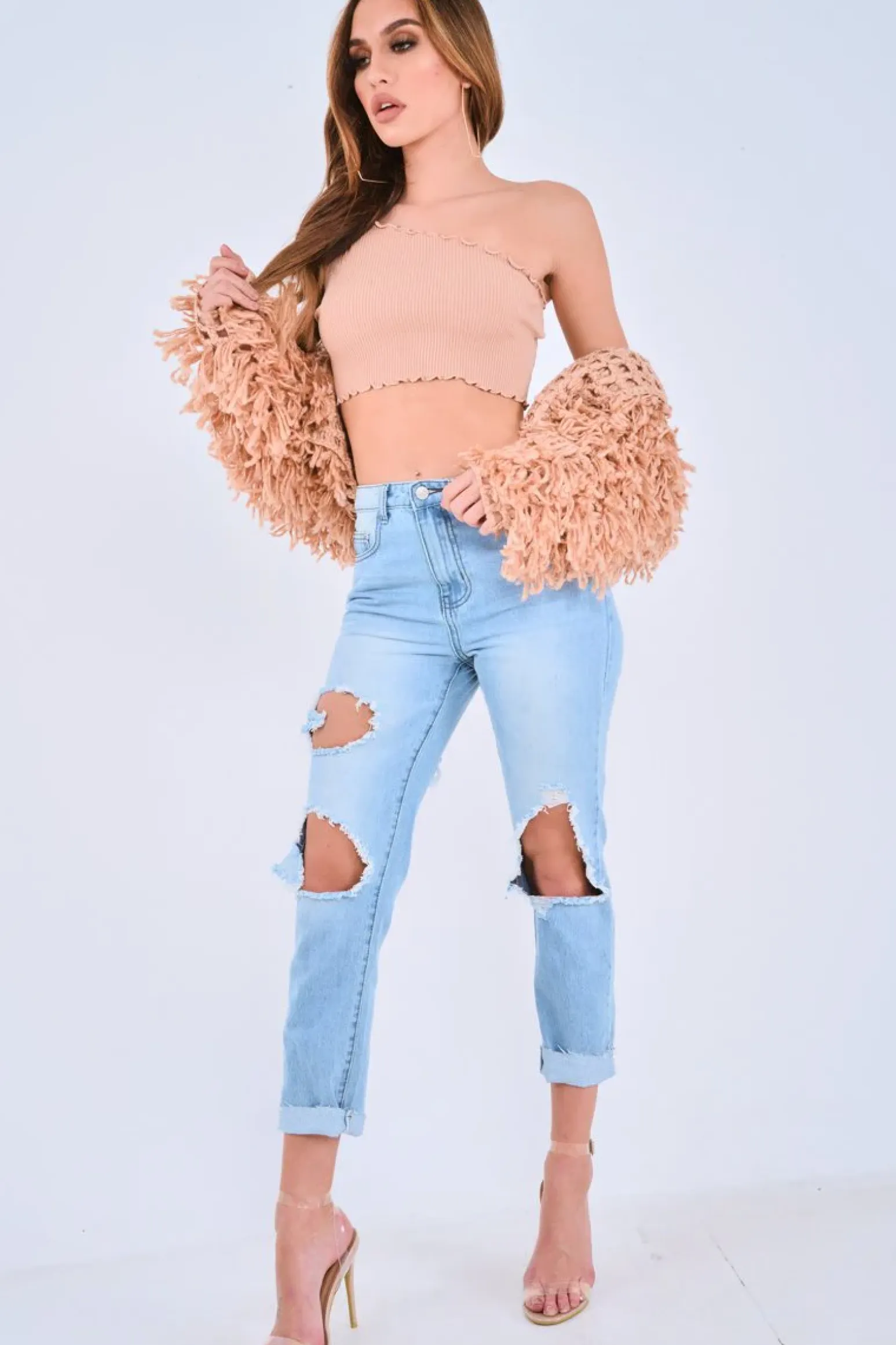 Rebellious Fashion Nude Crop Shaggy Jacket - Idelle