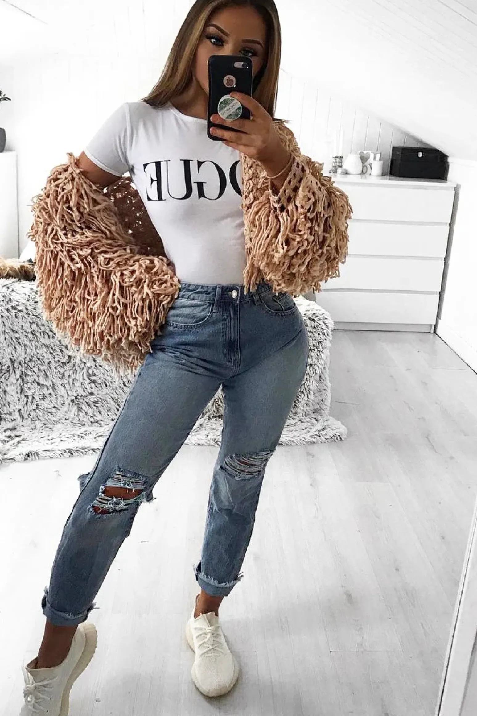 Rebellious Fashion Nude Crop Shaggy Jacket - Idelle