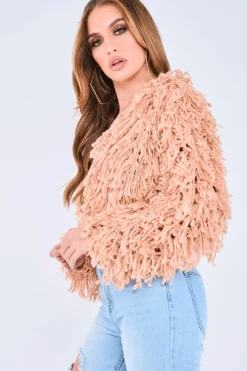 Rebellious Fashion Nude Crop Shaggy Jacket - Idelle
